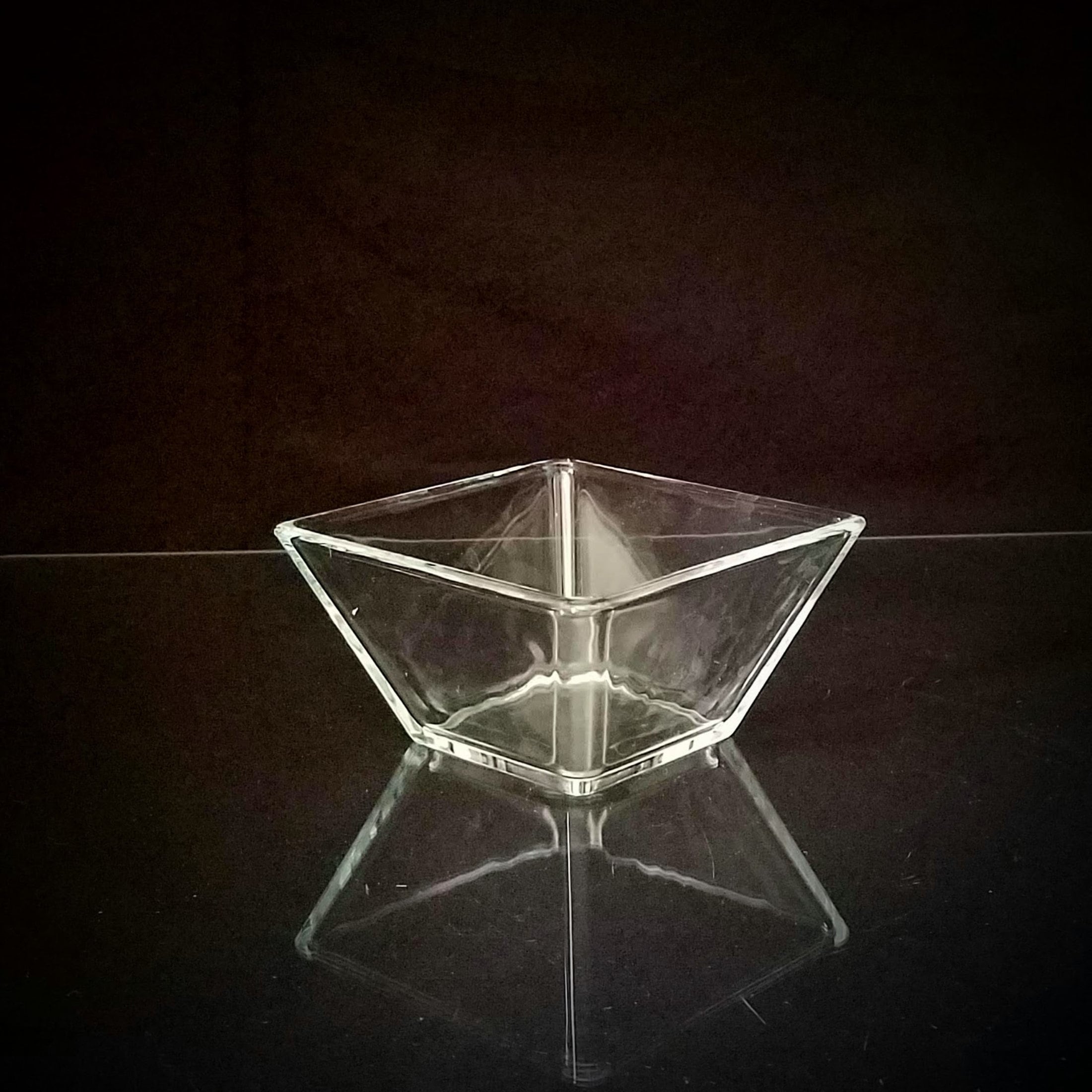 Glass Condiment Bowl, Art Deco Trapezoid Small Dish or Votive Candle Holder