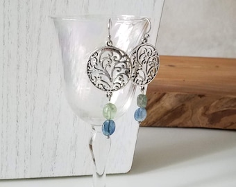 Boho Tree of Life Kyanite Dangle Earrings, Stainless Steel