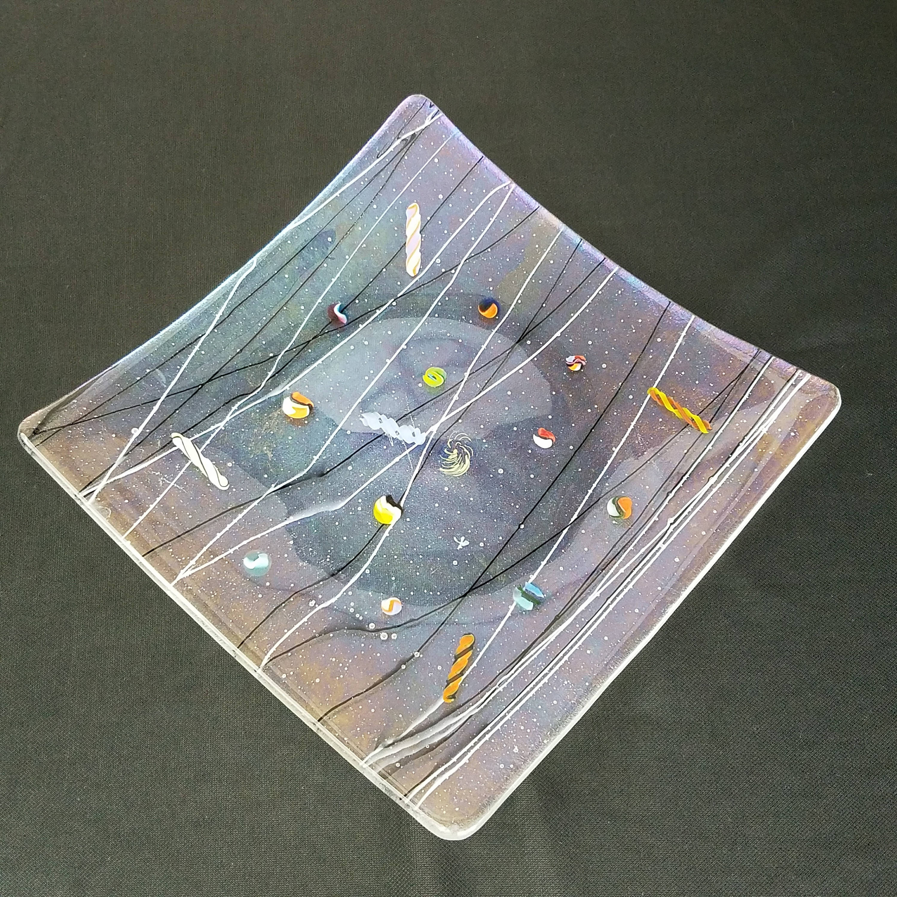 McVay Confetti Clear Art Glass Plate, Fused Art Glass Plate, Artist