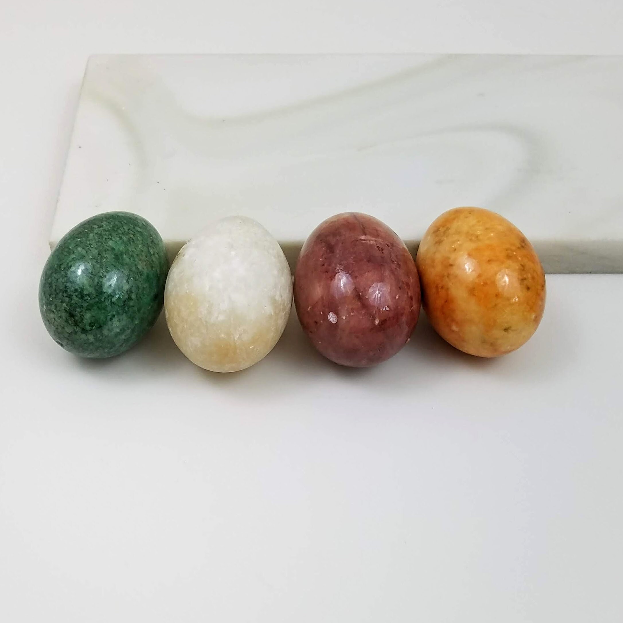 Gemstone Eggs, Set of 4 Vintage Hand Carved and Polished Gemstone Eggs