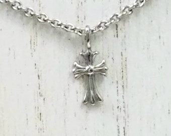 Vintage Stainless Steel Cross Necklace, Petite Charm, Original Box