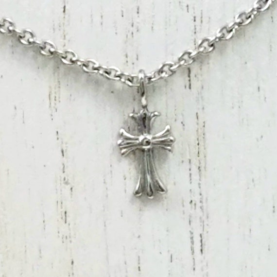 Chisel Cross Necklace, Stainless Steel Necklace with Petite Cross Charm, Vintage Never Worn in Original Box
