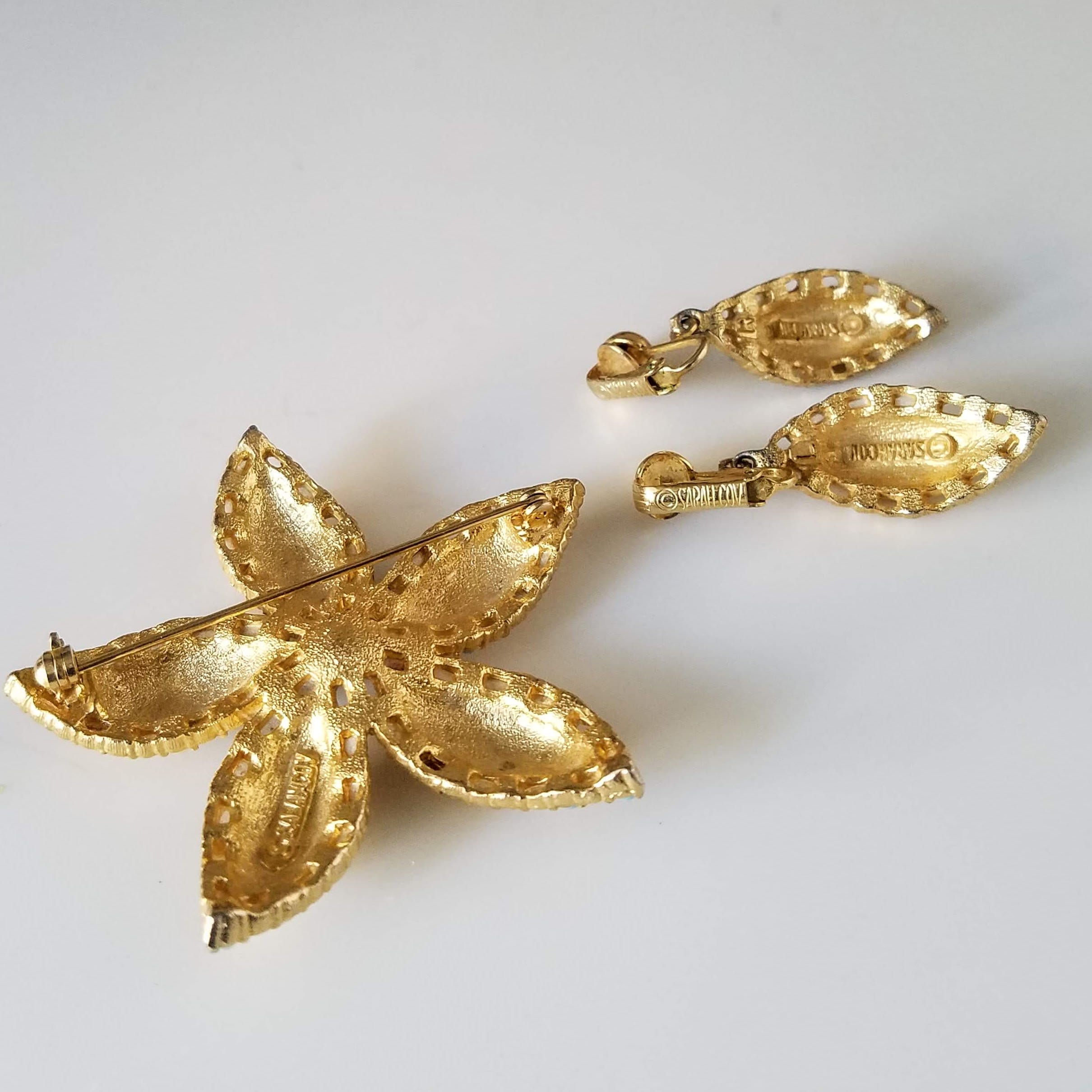Vintage Sarah Coventry Jewelry Set, Ocean Star Starfish Brooch and Clip On Earrings, Signed