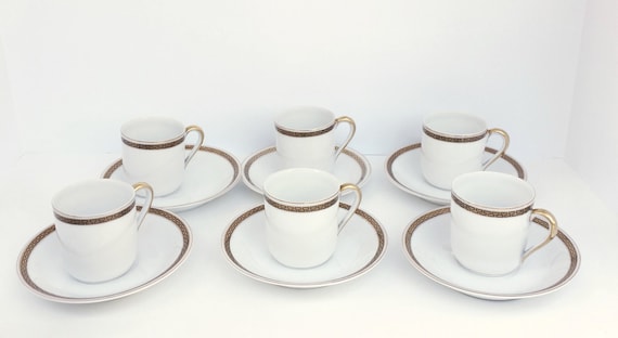 Noritake China, Vintage Noritake Porcelain, 1920's Chocolate Espresso Set, The Crete Japaense China,  White Gold Collectible China