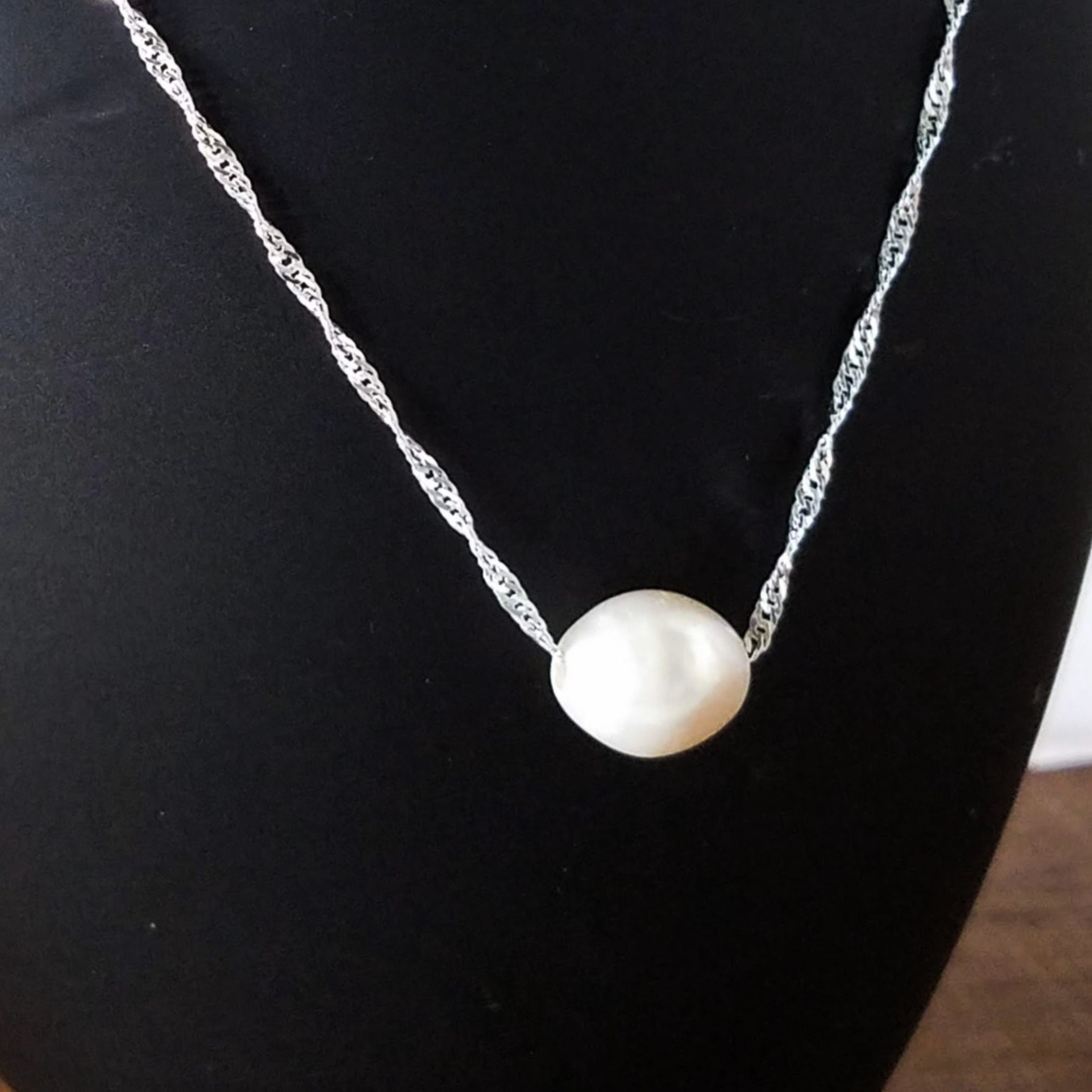 Pearl Necklace, Real Freshwater Pearl Sterling Silver Necklace Chain