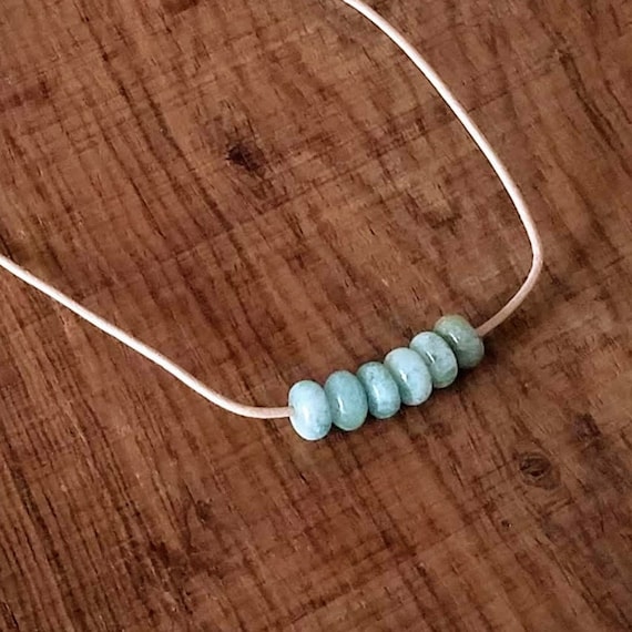 Minimalist Necklace, Hypoallergenic Natural Aquamarine and Leather Necklace, Adjustable Choker, Jewelry Gift for Her