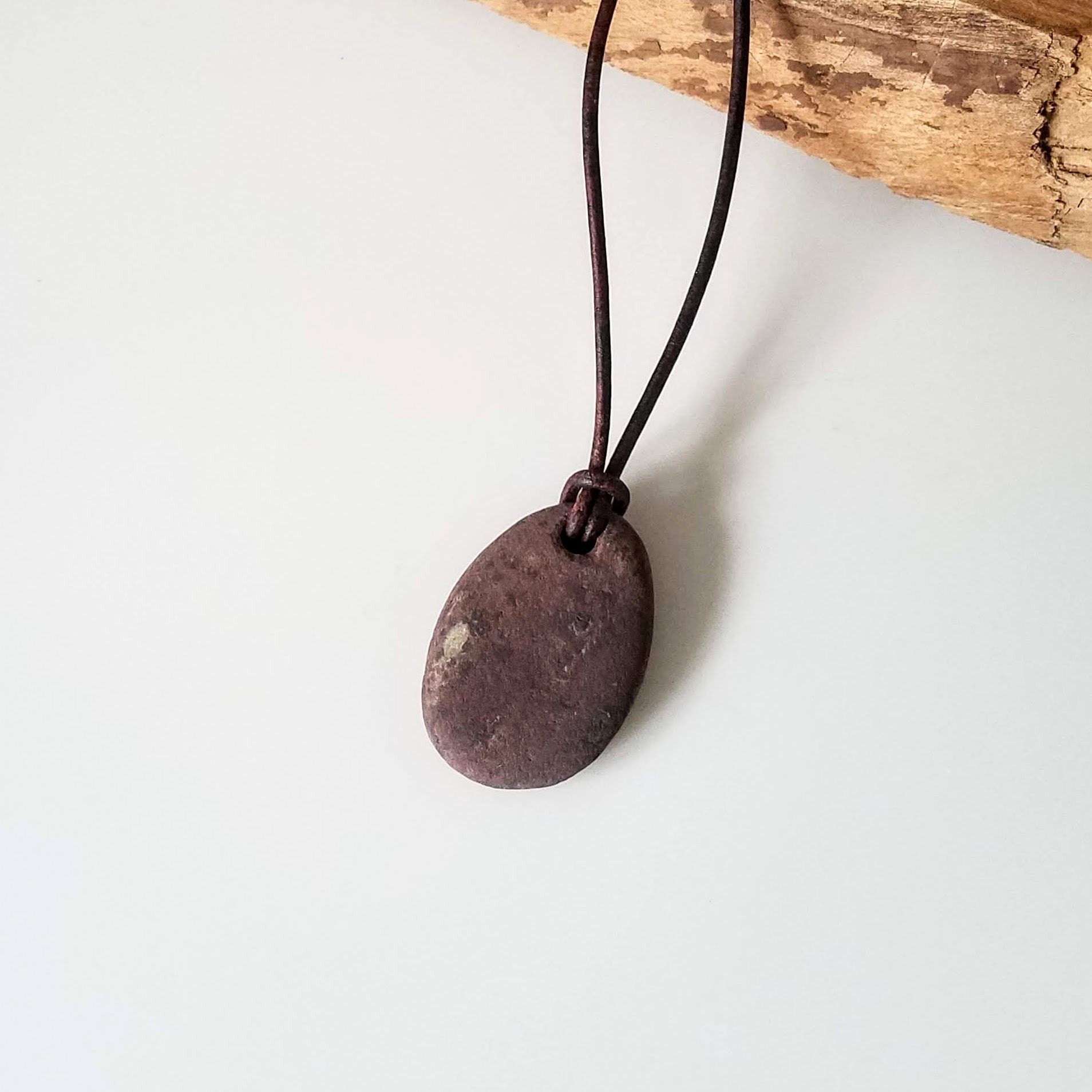 Rock Necklace, Natural Red River Rock Stone Pendant Leather Necklace,  Hypoallergenic Jewelry