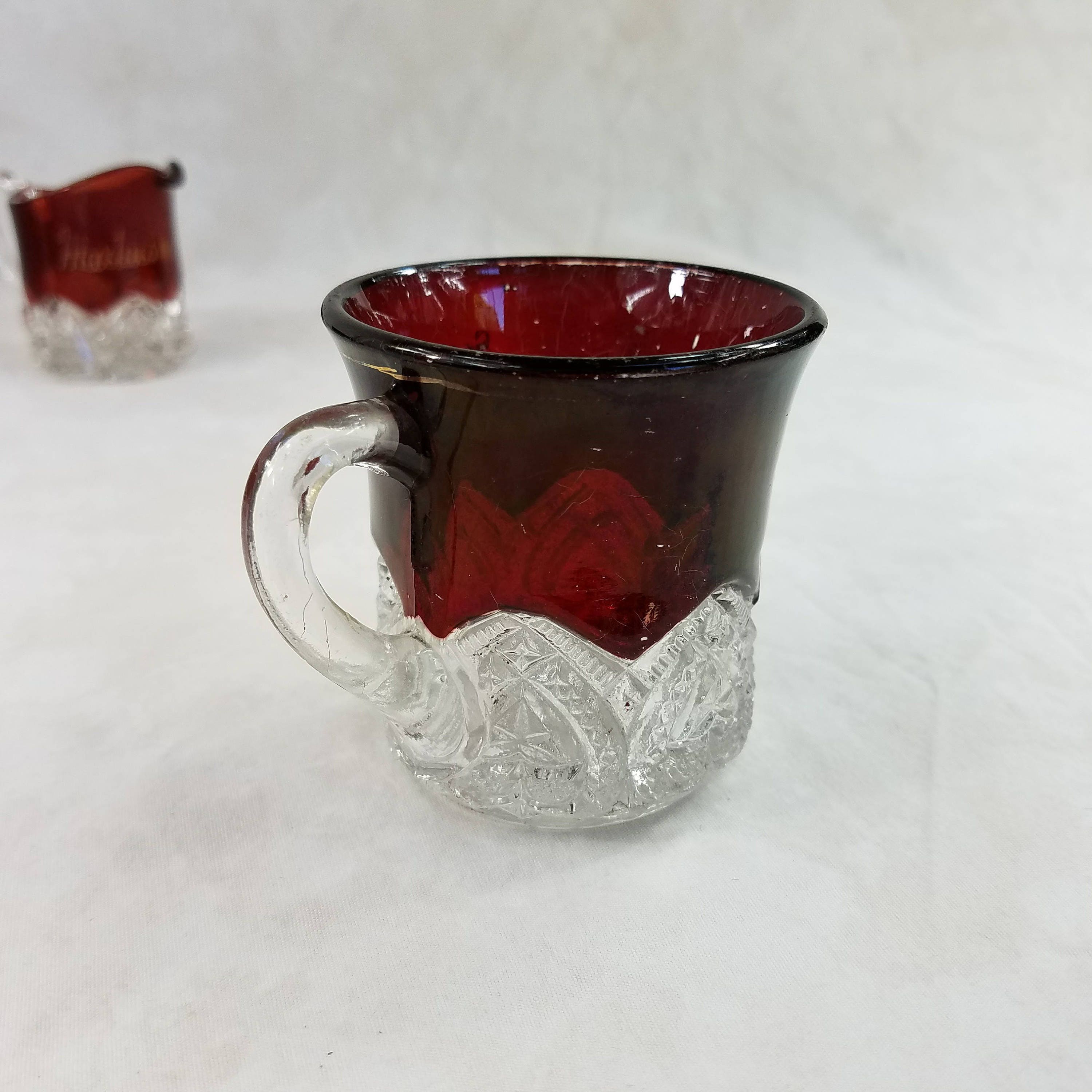 Souvenir Glass Canton Ohio, Ruby Red Glass Mug, Flash Glass Red Stained EAPG, Collectible Glass