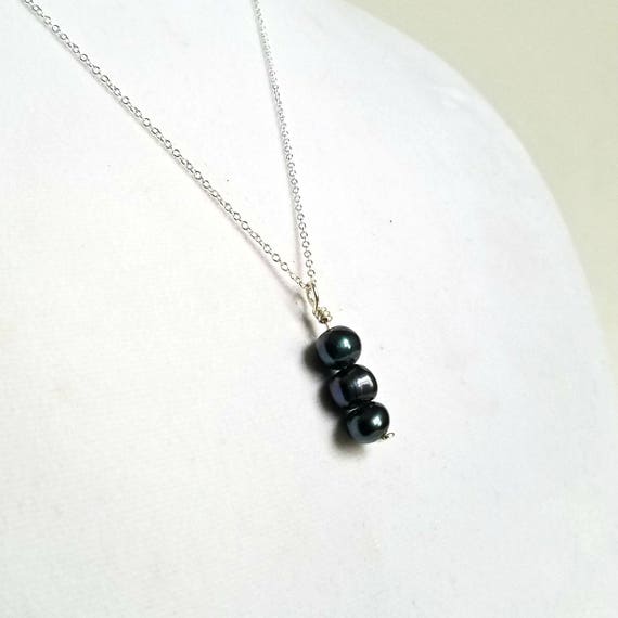 Romantic Real Pearl Pendant, Freshwater Pearl Necklace, Sterling Silver Necklace Chain, Peacock Blue Freshwater Pearl Pendant Gift for Her
