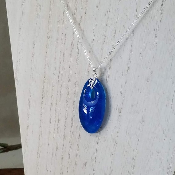 Reversible Dichroic Blue Glass Pendant, Sterling Silver Necklace