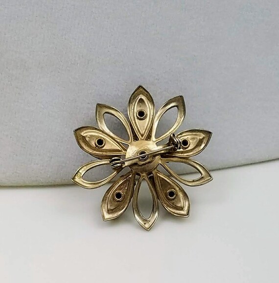 Broche Vintage Fleurs Alliage Doré Texturé Avec Strass Vert - Occasion