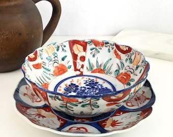 Japanese Imari Plate and Bowl, Unmarked Imari Circa 1900s, Japanese Porcelain Collectible Bowl and Plate