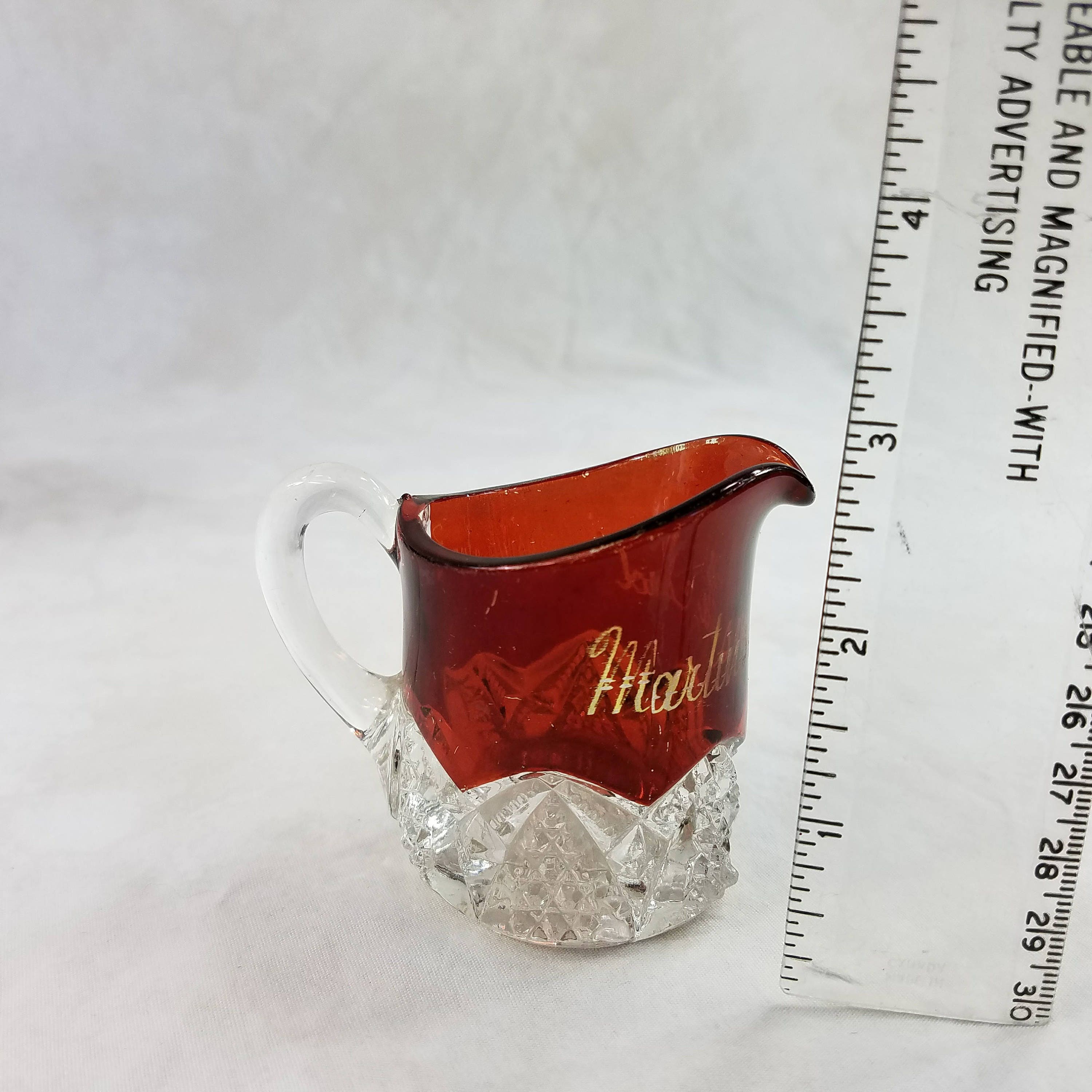 Ruby Red Glass, Martinsville Ind Souvenir Flash Glass Toothpick Holder