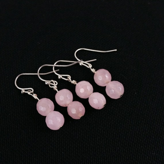 Pink Earrings, Natural Rose Quartz, Pink Quartz Minimalist Earrings, Gifts for Women, Bridesmaid Earrings, Boho BeautyJewelry