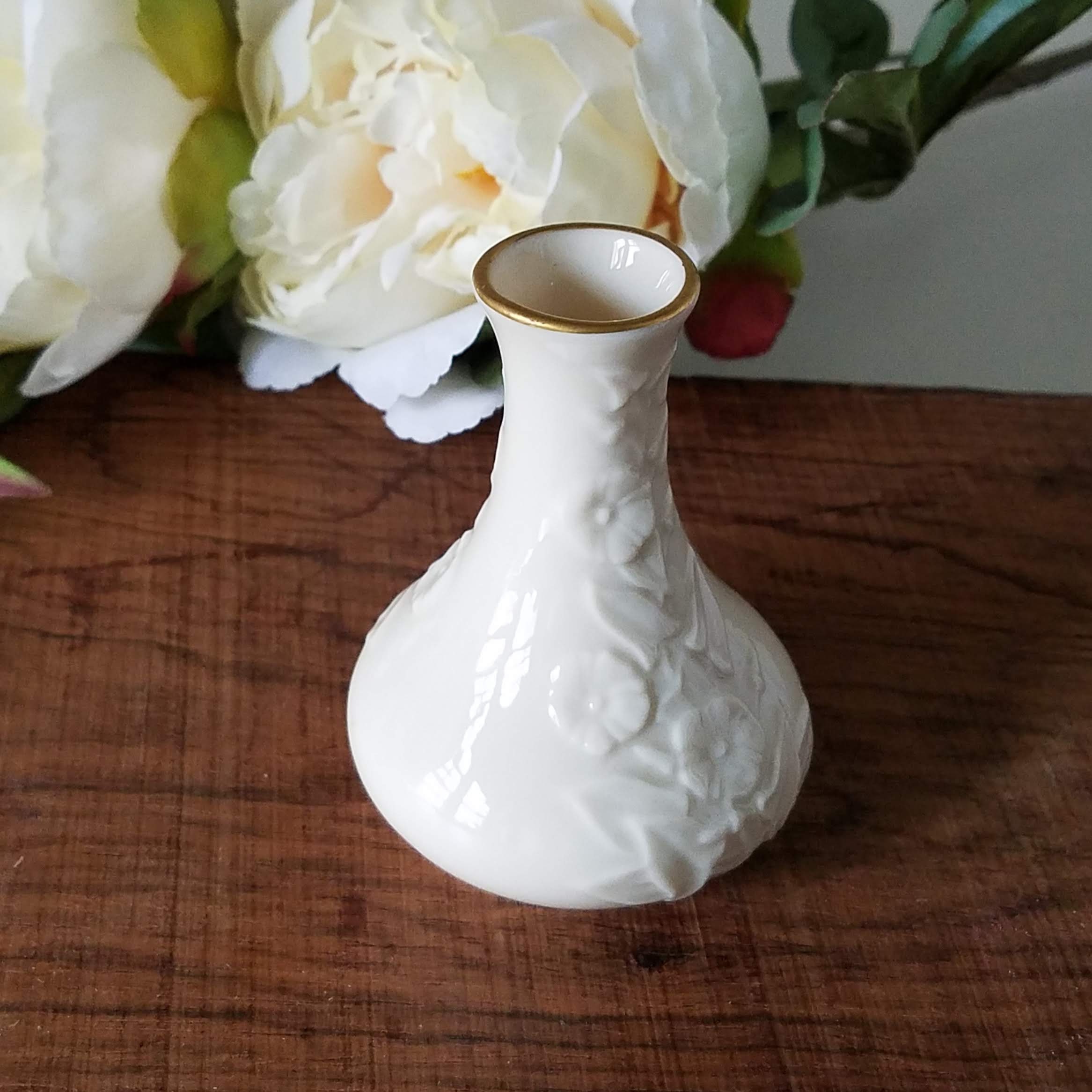 Vintage Lenox Small Bud Vase, Ivory Porcelain with Gold Rim, Romantic Gift