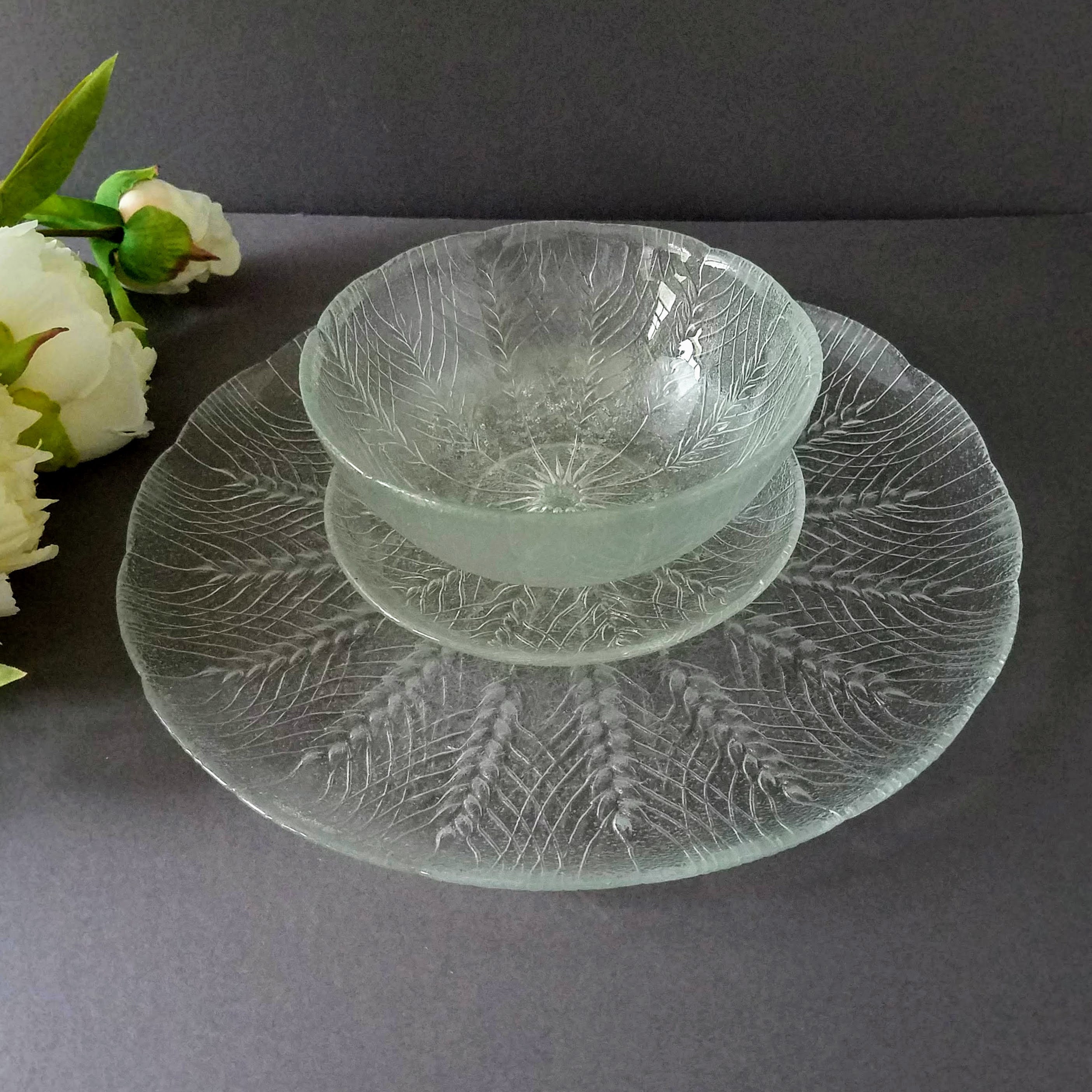 Vintage Glass Small Plates with Wheat Pattern, Arcorc Country Wheat