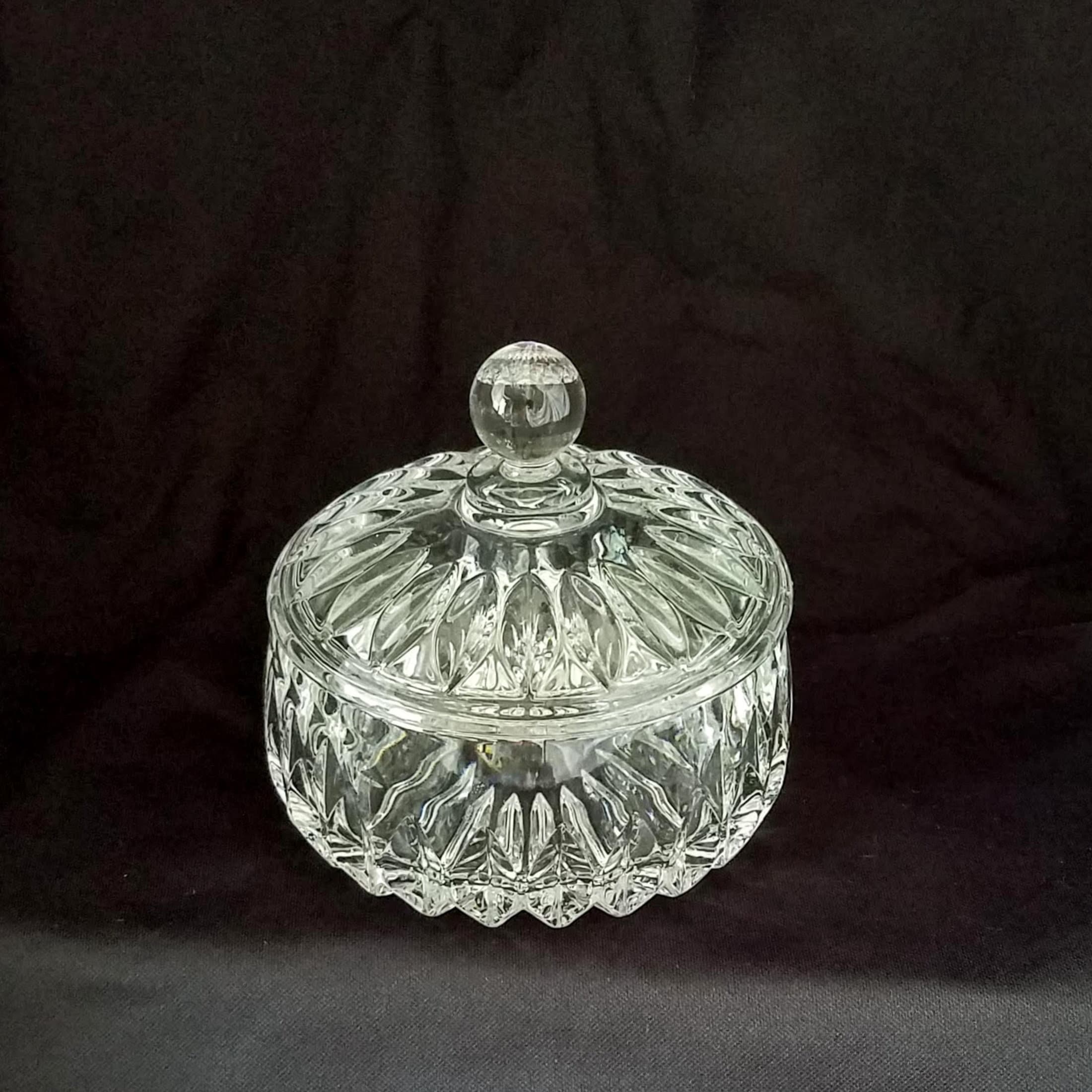 Crystal Covered Candy Dish, Sunflower Pattern Crystal Covered Bowl