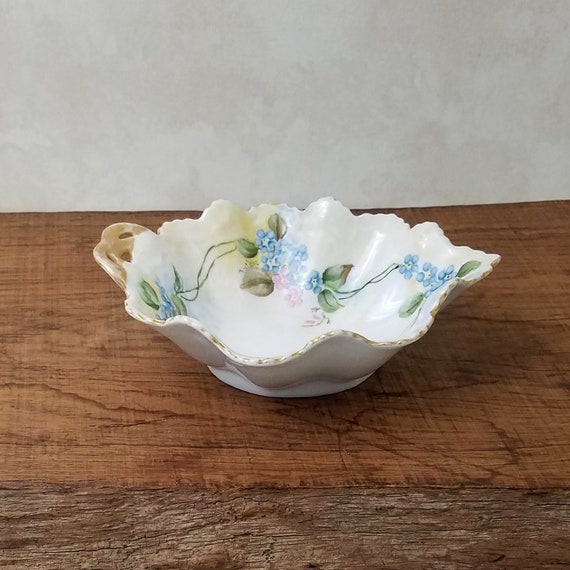 Antique Porcelain Dish, M Z Austria Moritz Zdekauer Hand Painted Leaf Shaped Bowl, Romantic Gift Flowered Porcelain