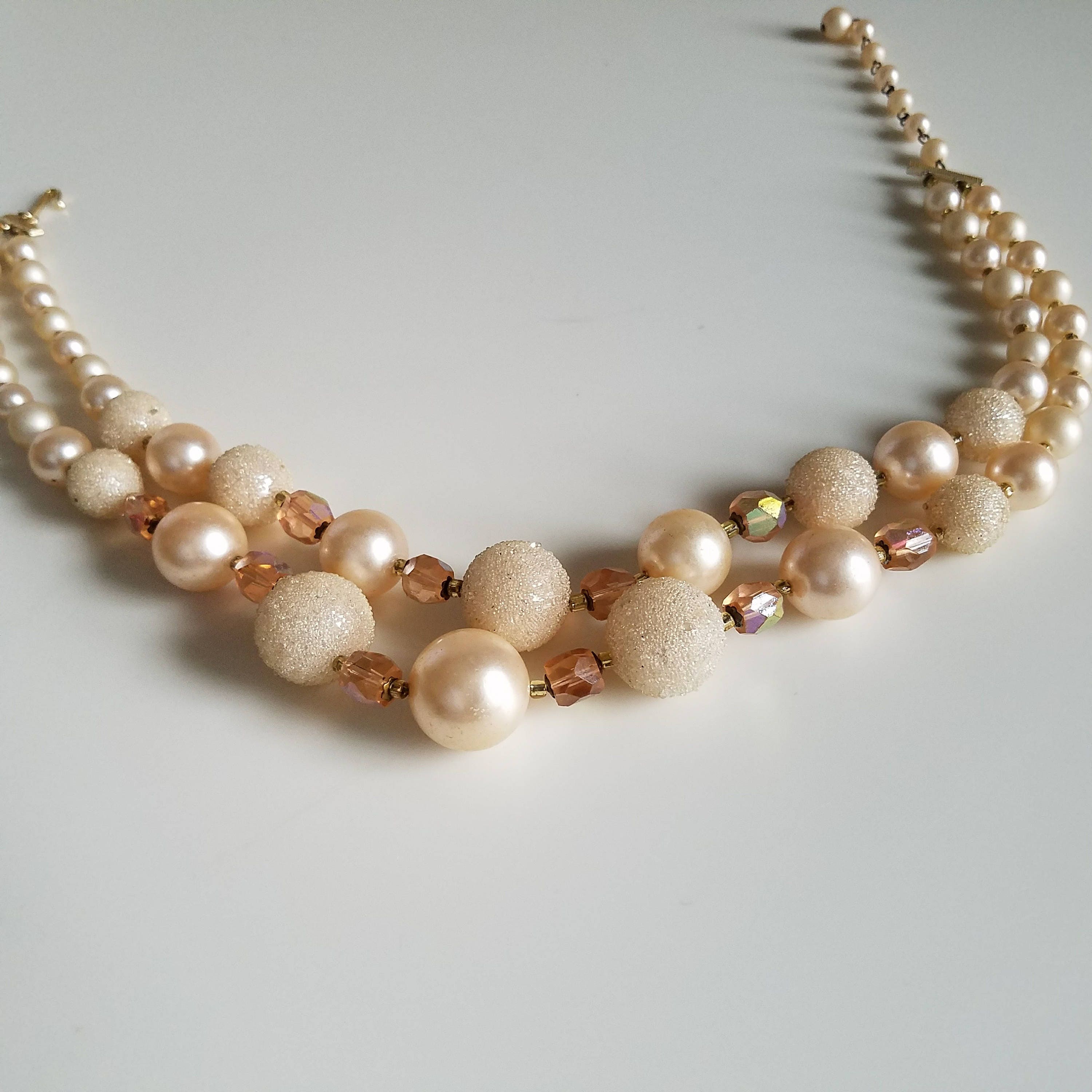 Vintage Soft Pink Beaded Necklace, Sparkly Sugar Bead Necklace