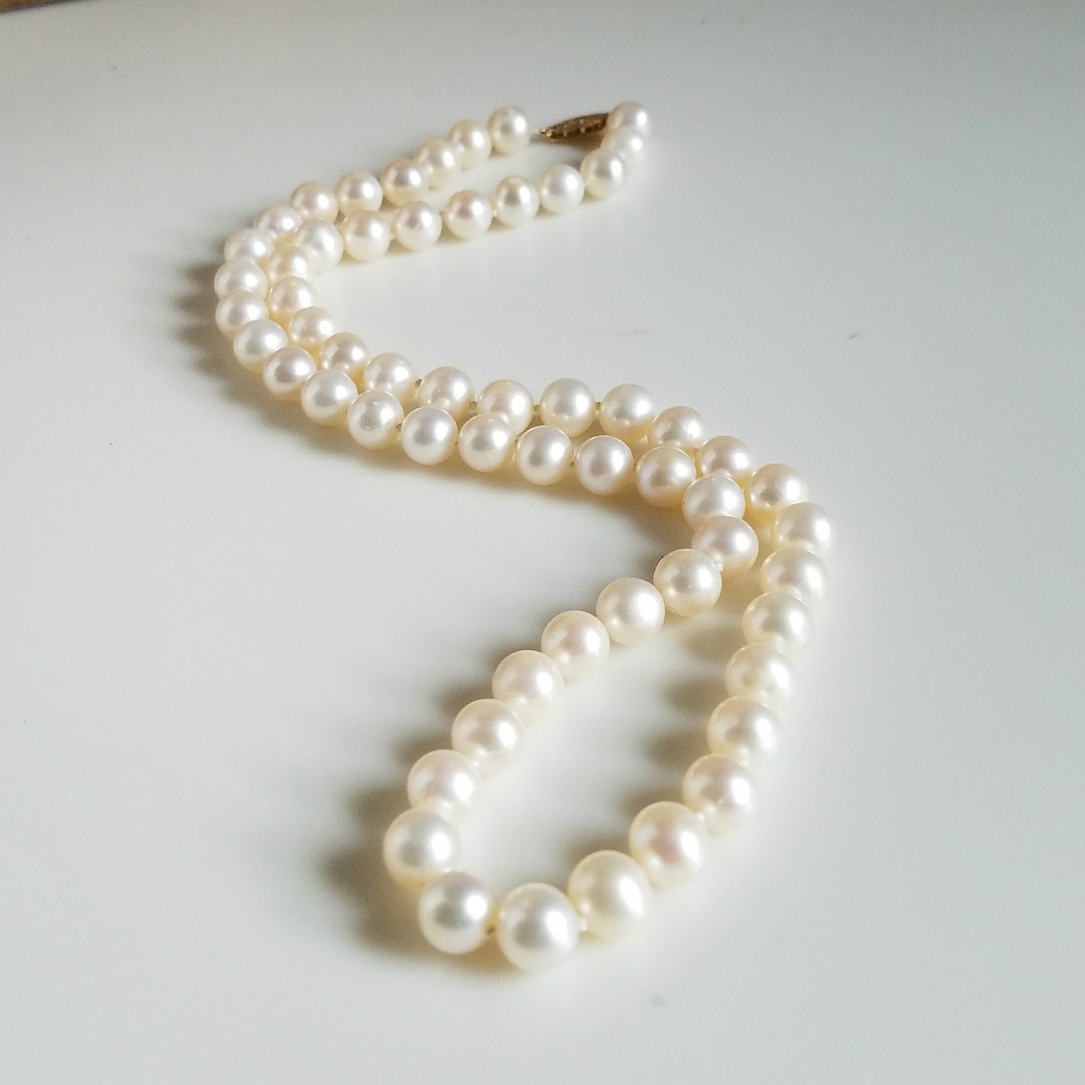 Pearl Necklace, Real Cultured Pearl Necklace with 14kt Gold Clasp