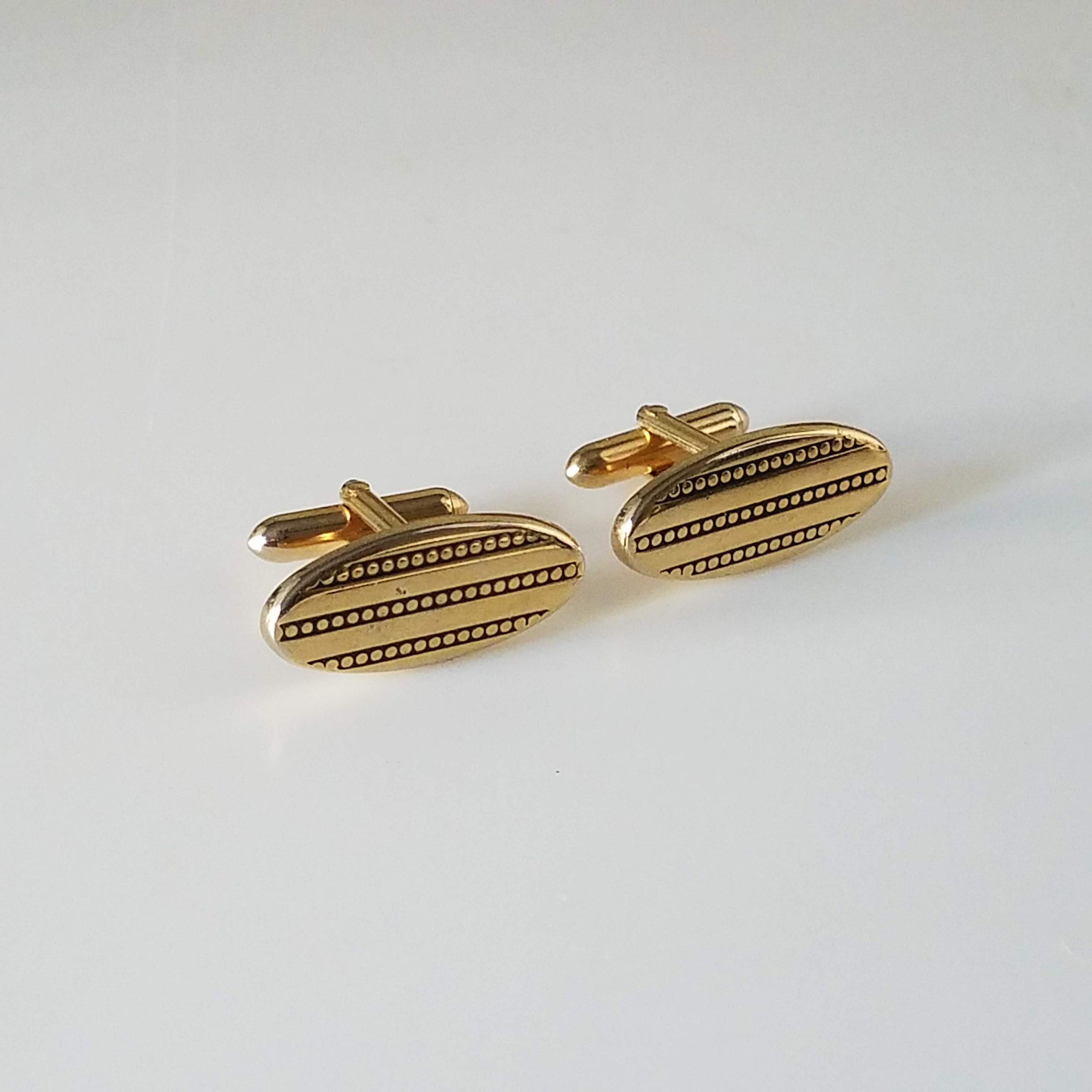 Vintage Cuff Links, Swank Signed Cufflinks, Retro Gold Tone Metal Cuff