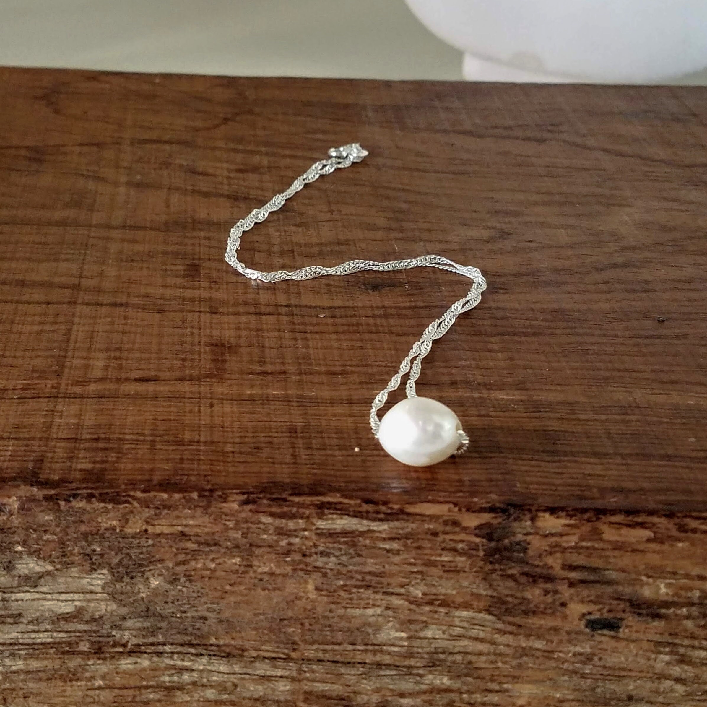 Pearl Necklace, Real Freshwater Pearl Sterling Silver Necklace Chain