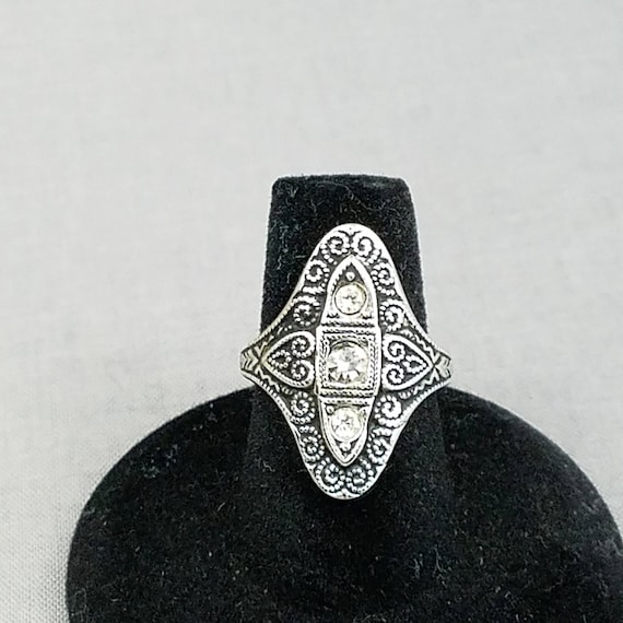 Vintage Silver Rhinestone Ring, Antique Style 14kt GE ESPO Ring, Elegant Vintage Ring, Vintage Cocktail Ring, Jewelry Gift for Her