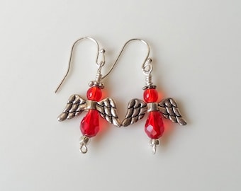 Engel Ohrringe, rote Kristall Engel, Schutzengel, Kristall Ohrringe, Geschenk für sie, Lehrer Geschenke, Urlaub Ohrringe, Strumpf Stuffer,
