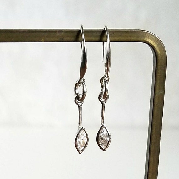 Minimalist Earrings Sterling Silver, Cubic Zirconia Dangle Earrings, Petite Sterling Silver Earrings, Romantic Silver Earrings, Gift for Her