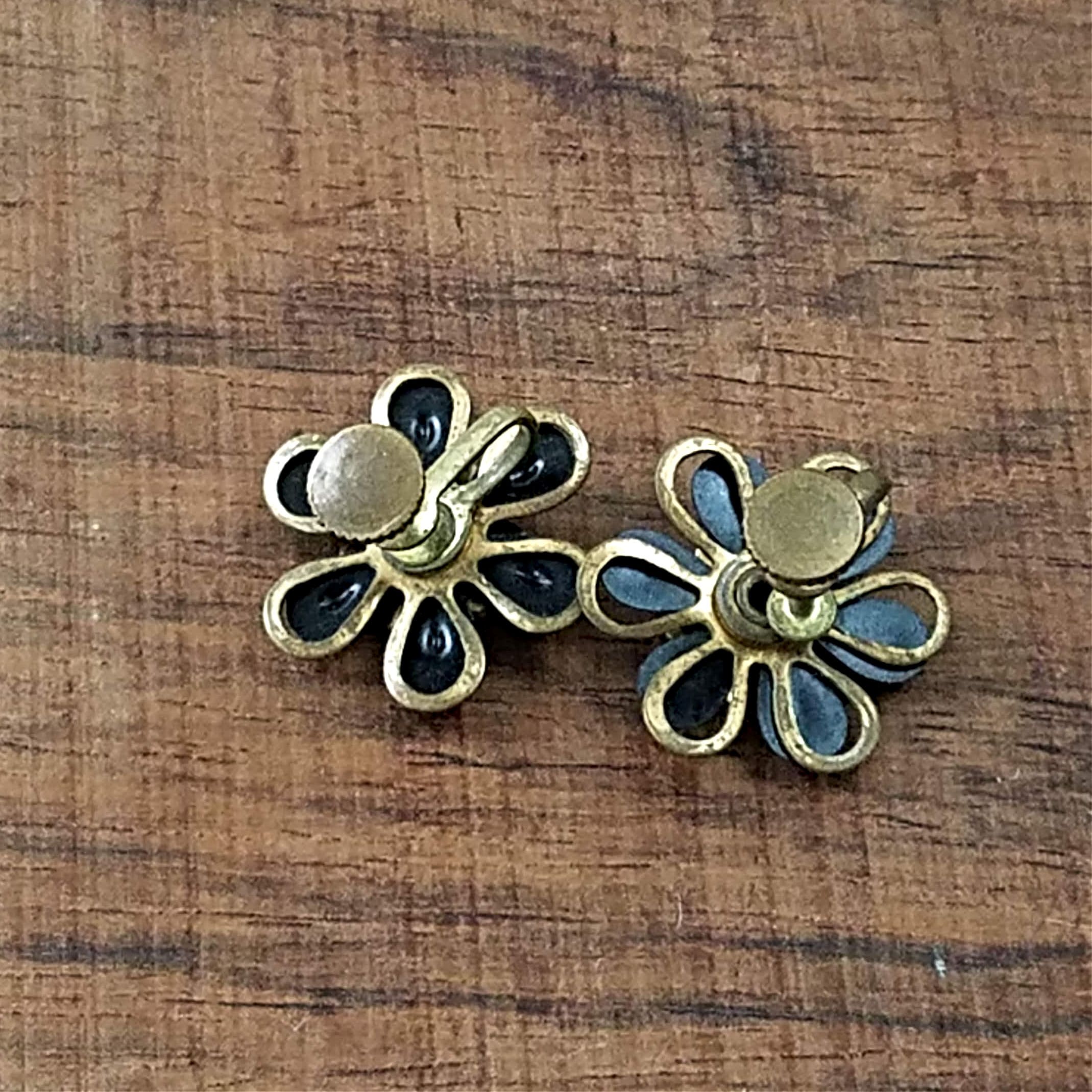 Vintage Screw Back Earrings, 2 Pairs of Mid Century Rhinestone Center