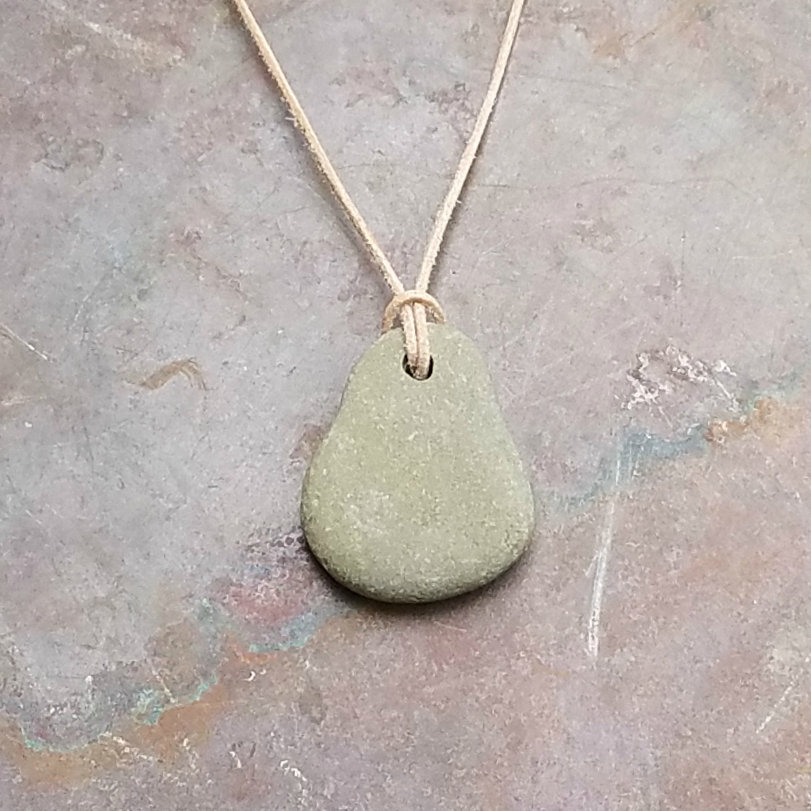 River Rock Necklace, Stone Pendant on Adjustable Leather Necklace