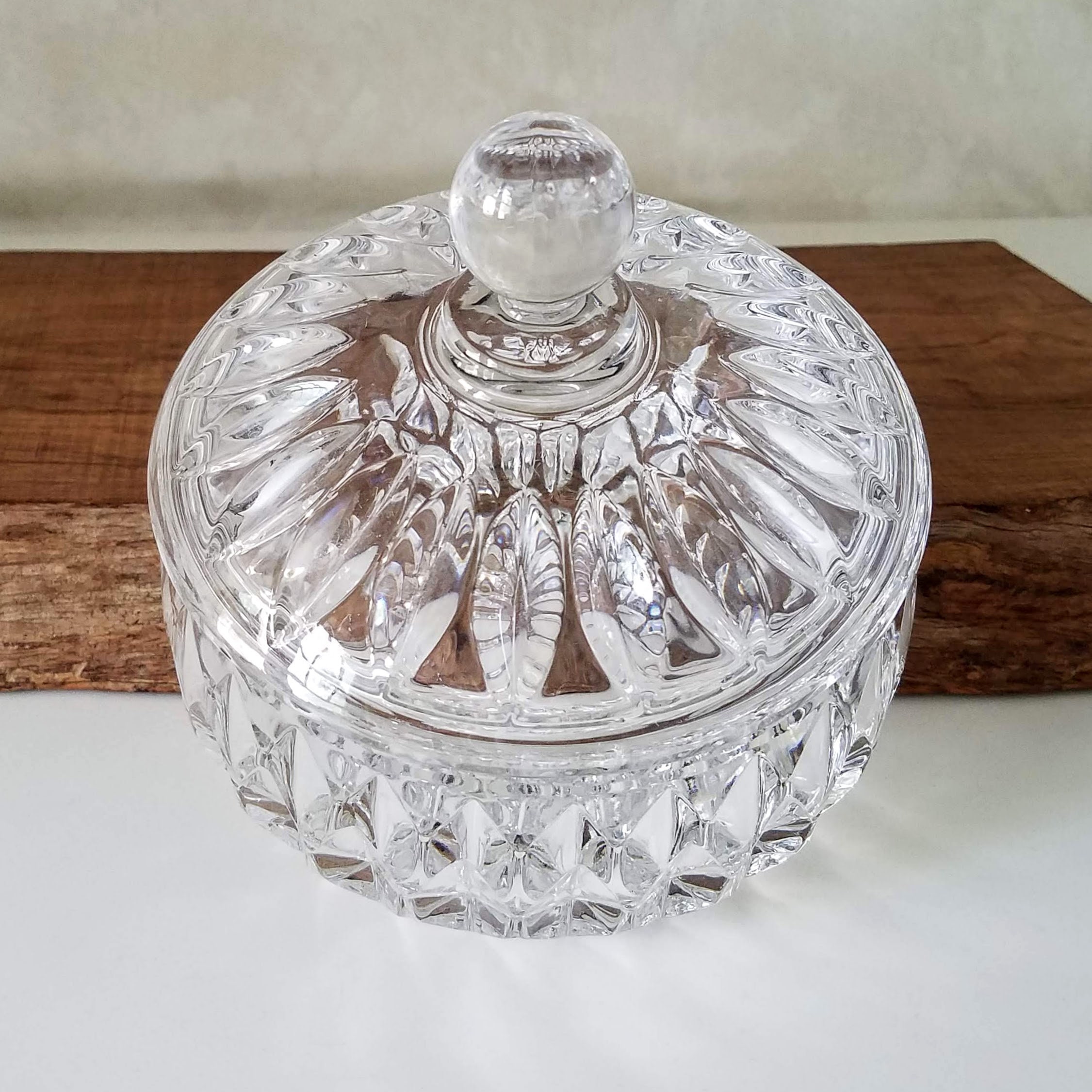 Crystal Covered Candy Dish, Sunflower Pattern Crystal Covered Bowl