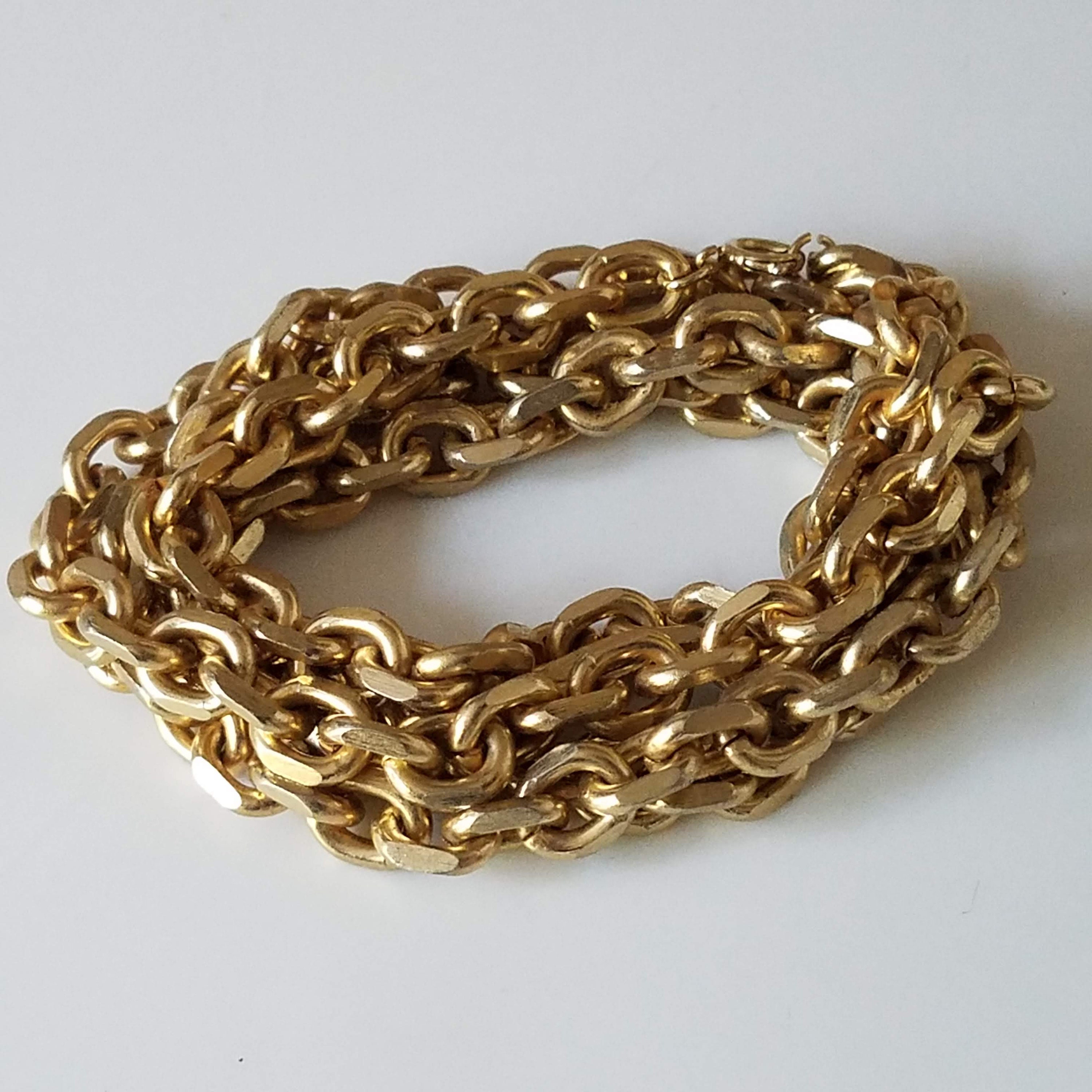 Gold Tone Chunky Metal Curb Chain, Vintage Retro Gold Tone Unisex