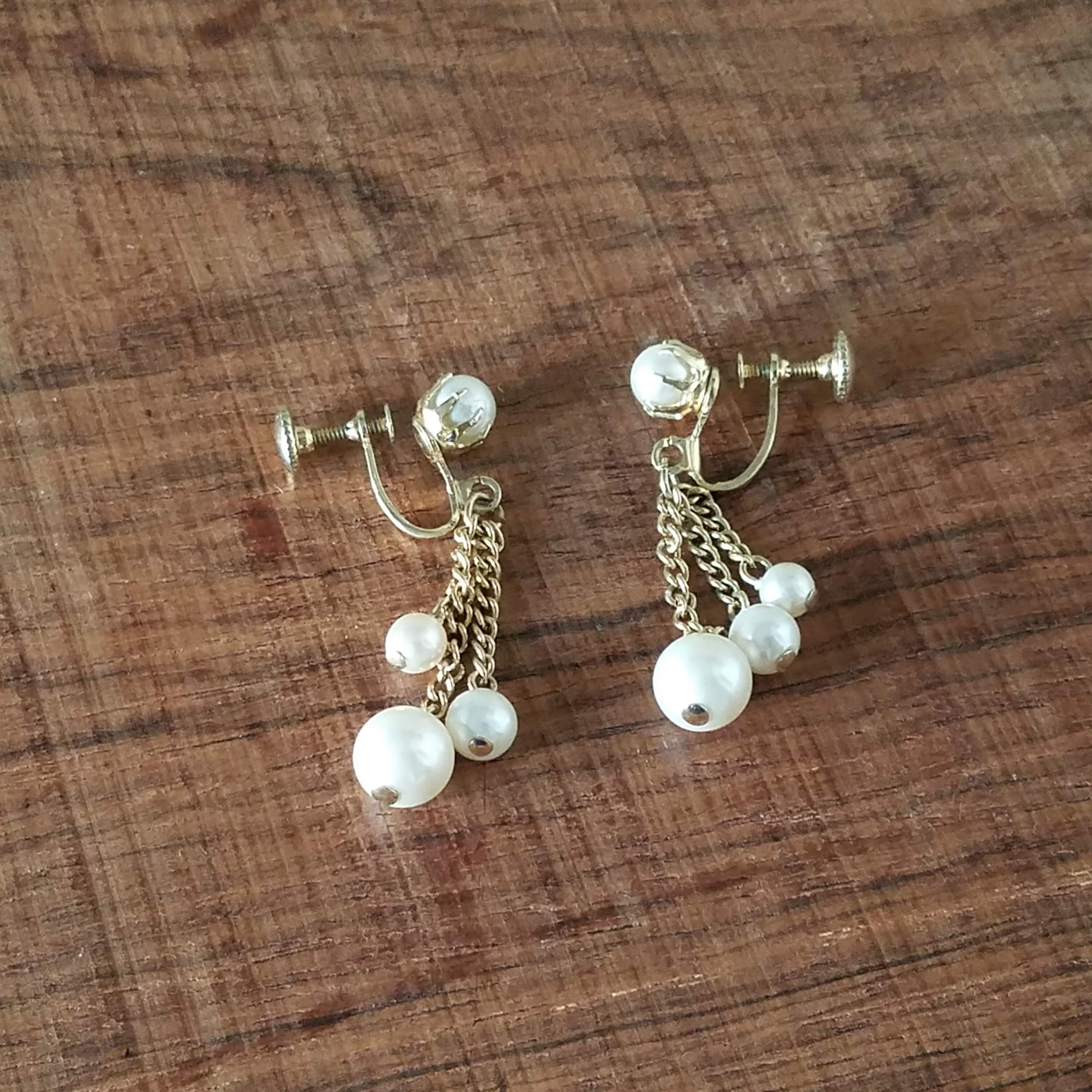 Pearl Drop Dangle Chain Earrings, Bridal Wedding No Pierce Earrings