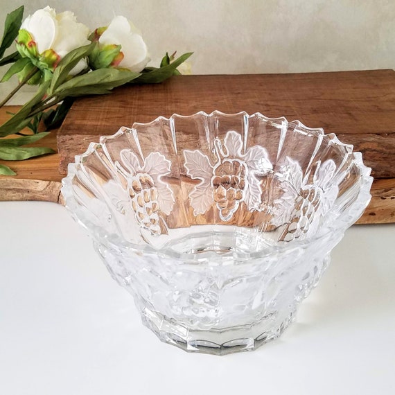 Crystal Bowl, Vintage Crystal Glass Fruit Bowl with Grape Cluster Pattern, Price Product West German Bowl
