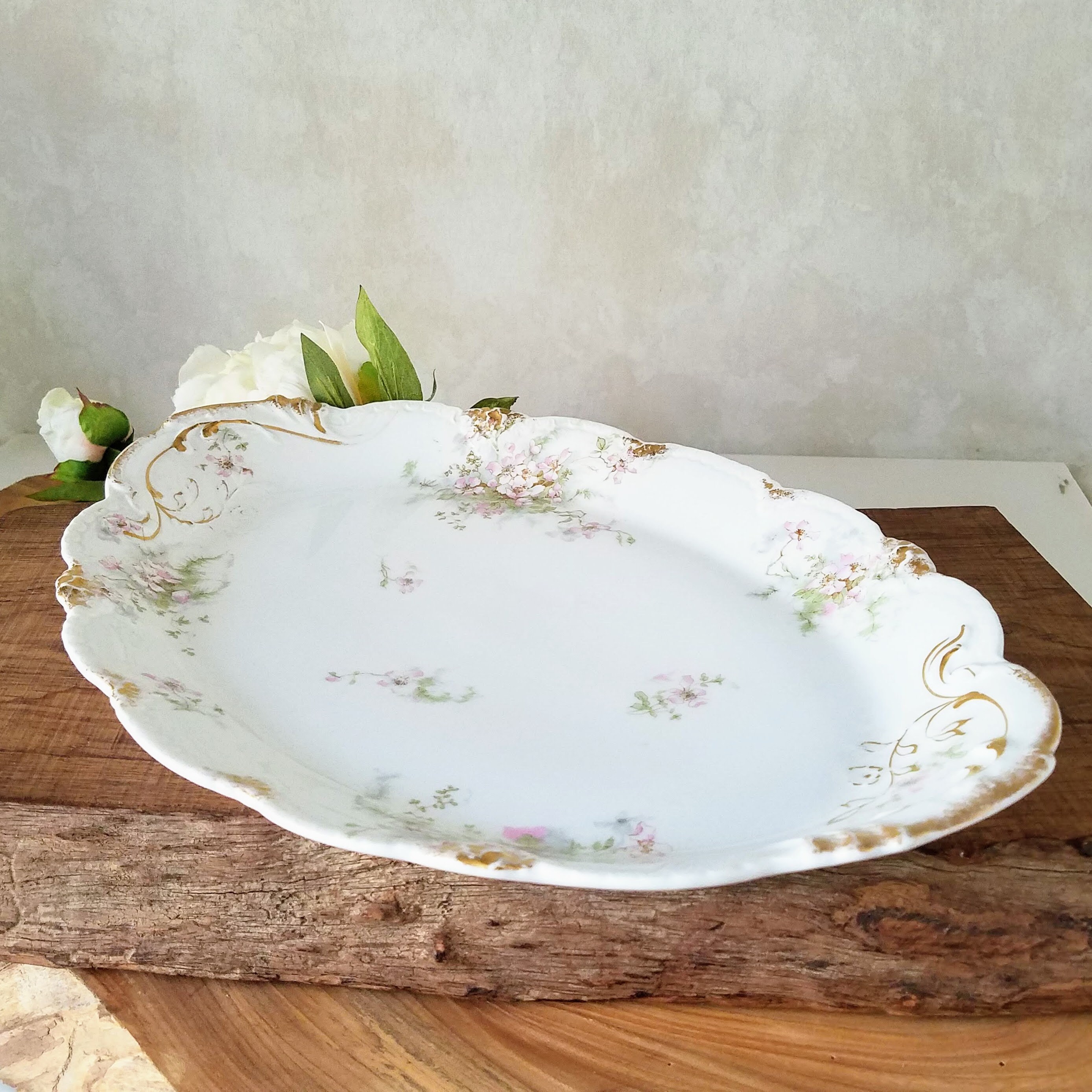 Porcelain Platter, Antique Theodore Haviland Flowered Limoges France