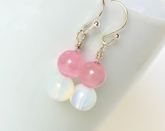 Pink Moonstone Drop Earrings, Boho Chic Style