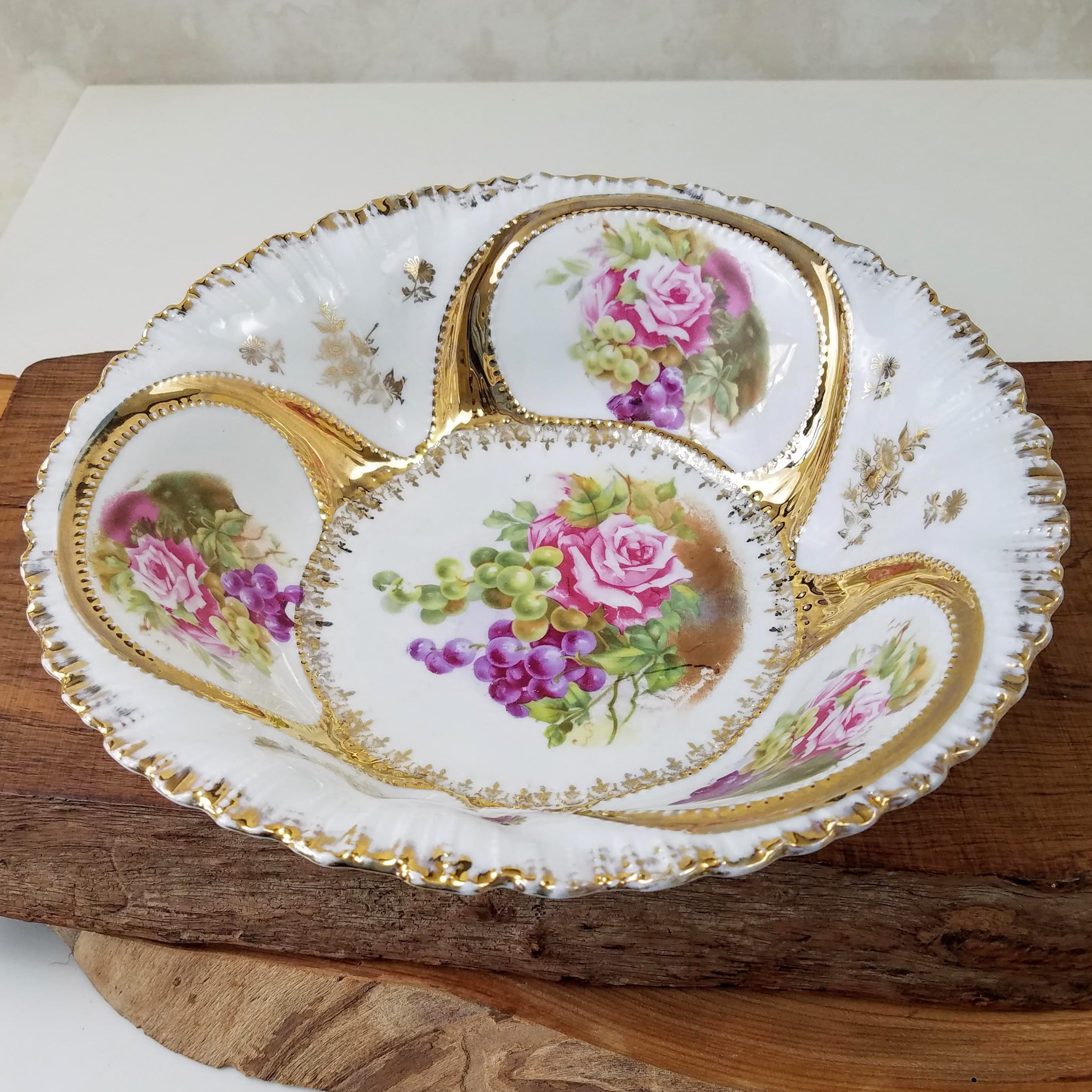 Antique Victorian Porcelain Bowl, German or Prussian Gilded Gold Large
