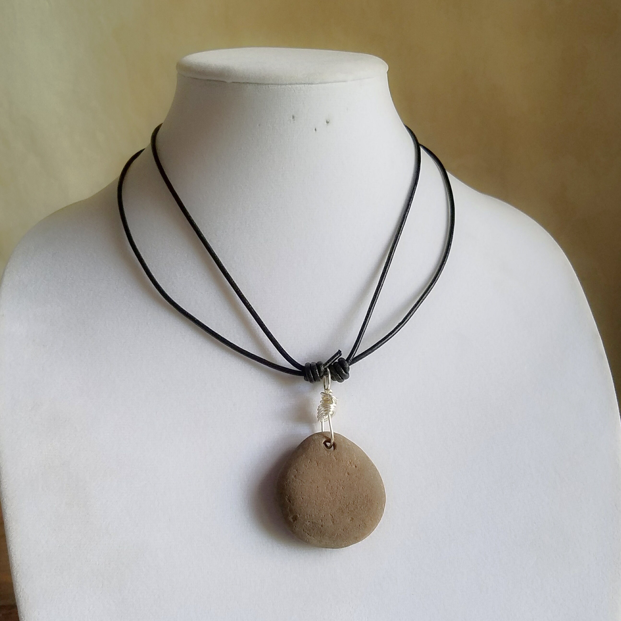 Red River Rock Necklace, River Rock Pendant, Natural River Stone