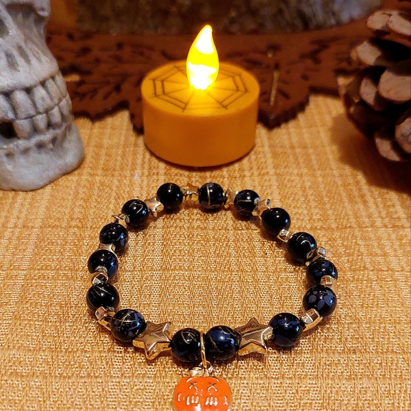 Pulsera de Halloween de calabaza y estrellas / Moda espeluznante / Temporada espeluznante / Otoño / Jack o' Lantern / Estética bruja