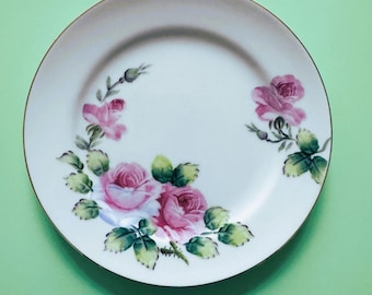 Plato de pared con rosas de San Valentín, plato vintage de ensalada Hiro, rosas rosas y azules, Japón ocupado