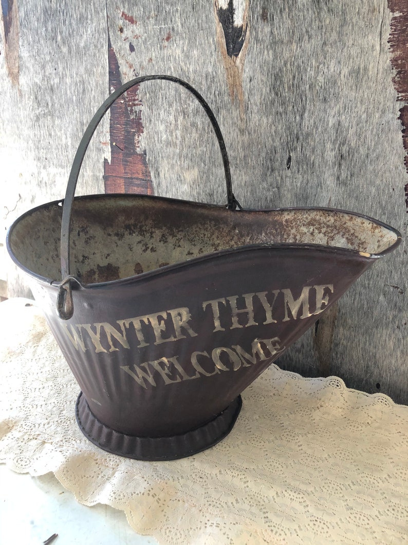 Vintage Galvanized Coal Bucket Fireplace Log Storage Rust Etsy