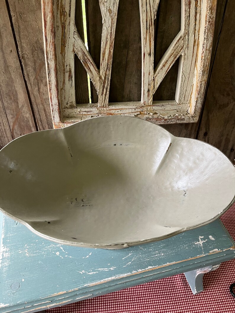 Vintage Compote Bowl Metal Estate Sale Upcycled French Linen Etsy