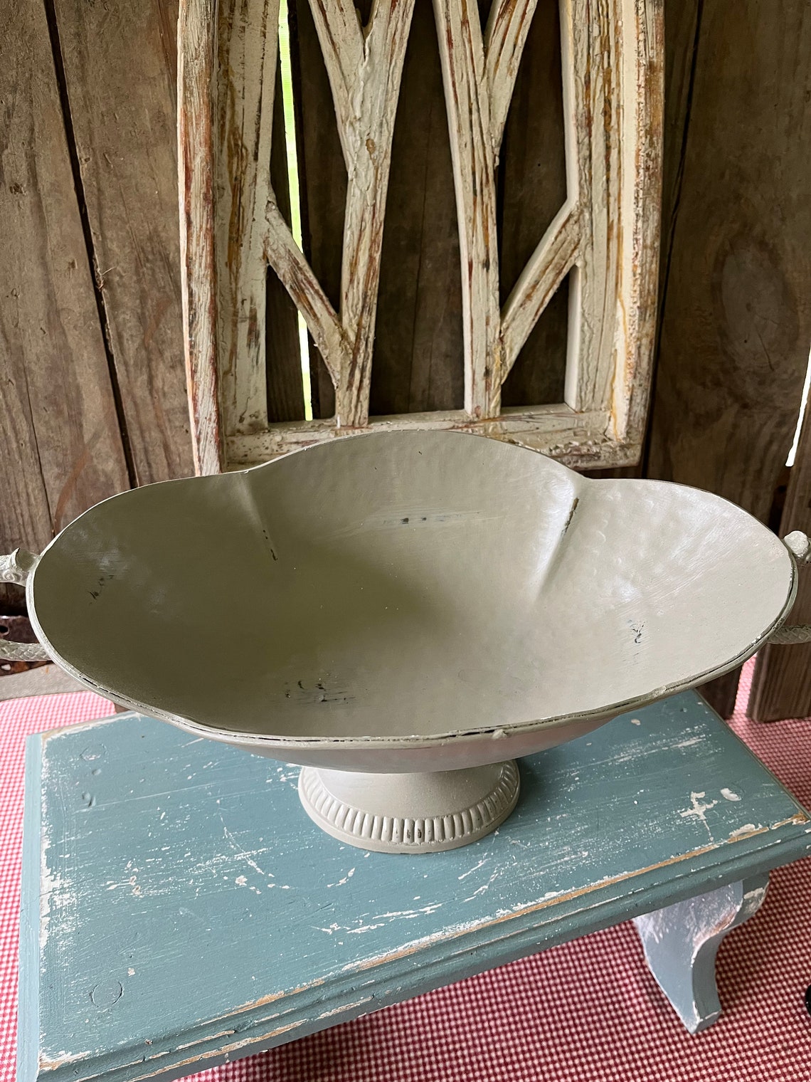 Vintage Compote Bowl Metal Estate Sale Upcycled French Linen Etsy