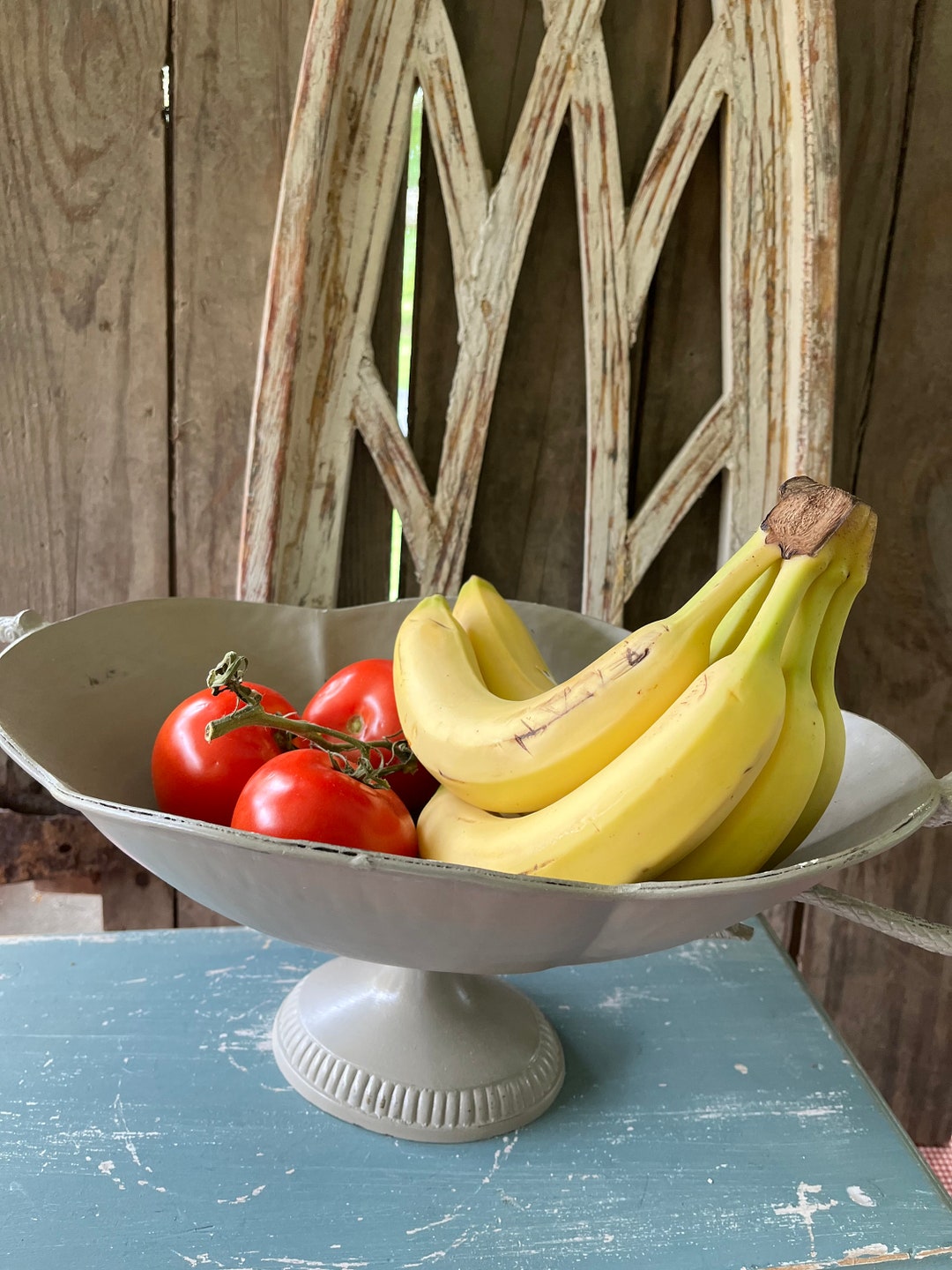 Vintage Compote Bowl Metal Estate Sale Upcycled French Linen Etsy