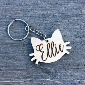 Personalized Cat Keychain, Custom Keychain, Engraved Wood Keychain, Christmas Gift Stocking Stuffer Anniversary Birthday Bridesmaid Key Ring image 1