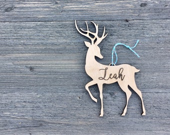 Personalized Reindeer Ornament - 5" inches - Custom Christmas Ornament - Babys First Christmas Ornament - Wood Ornament - Forest Animal