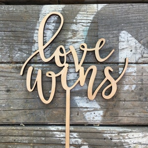 Love Wins Wedding Cake Topper 6 inches Laser Cut Calligraphy Script Toppers by Ngo Creations image 4