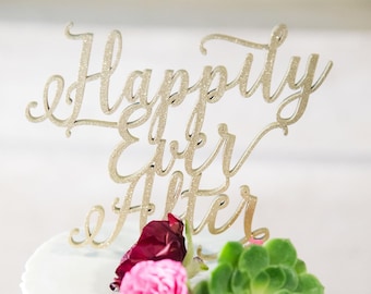 Décoration de gâteau Happily Ever After, 6,5 po. de large, non personnalisé, décoration de gâteau de mariage, décoration de gâteau en bois, décoration de gâteau rustique