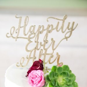 Happily Ever After Cake Topper, 6.5" inches wide, Non-Personalized, Wedding Cake Topper, Wood Cake Topper, Rustic Cake Topper